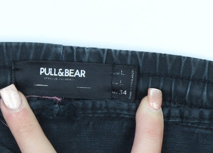 Pull&Bear Men's Black Jogger Trousers L Regular Fit Stretch