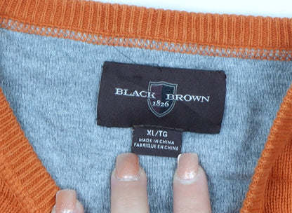 Black Brown 1826 Men's Orange XL Cotton Crew Neck Pullover Jumper