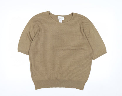 Career Essentials Women Beige Short Sleeve Pullover Jumper Size L