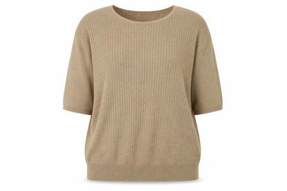 Career Essentials Women Beige Short Sleeve Pullover Jumper Size L