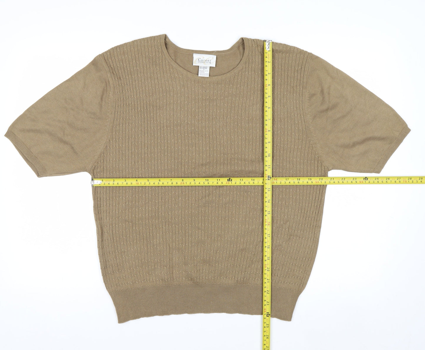 Career Essentials Women Beige Short Sleeve Pullover Jumper Size L
