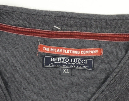 Berto Lucci Men's Grey Cotton Knit Sleeveless V-Neck Vest XL