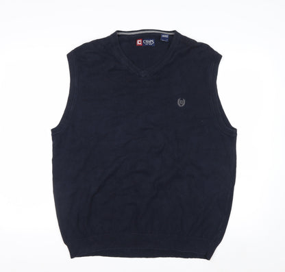 Chaps Men's Blue XL Cotton V-Neck Sleeveless Knit Vest Jumper