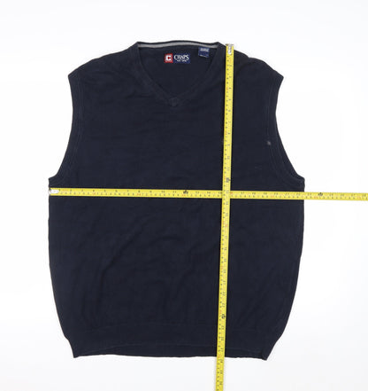 Chaps Men's Blue XL Cotton V-Neck Sleeveless Knit Vest Jumper