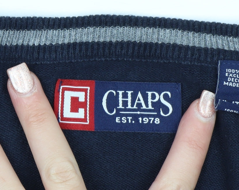 Chaps Men's Blue XL Cotton V-Neck Sleeveless Knit Vest Jumper