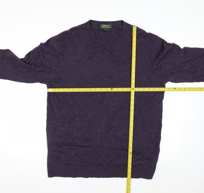 Eddie Bauer Men's Purple Cotton Cashmere V-Neck Jumper L Tall