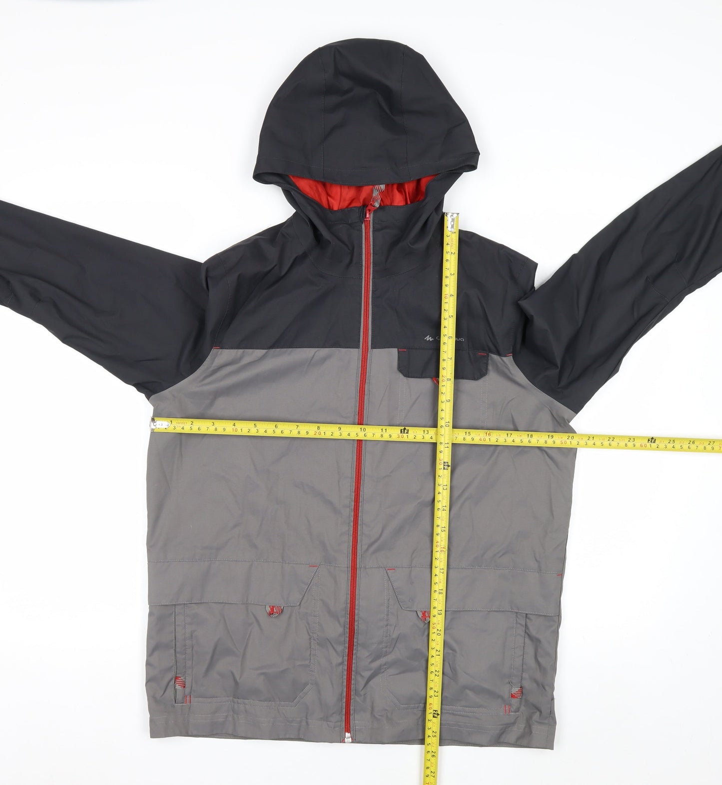 Decathlon Boys Grey Hooded Rain Coat Waterproof Jacket 14 Years