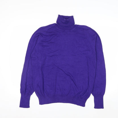Talbots Women's Purple Roll Neck Cotton Jumper Size L