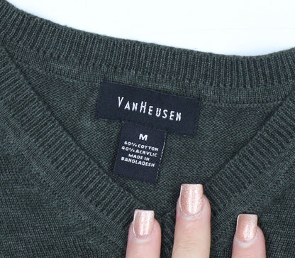 Van Heusen Men's Green V-Neck Sleeveless Cotton Knit Vest M