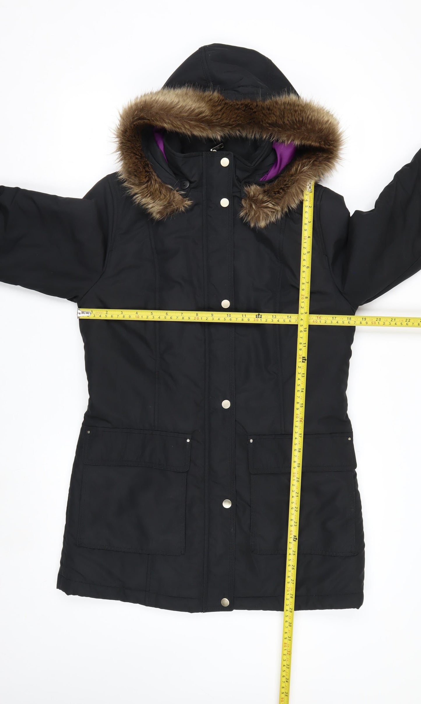 Marks and Spencer Women’s Black Fur Trim Hooded Parka Coat Size 8