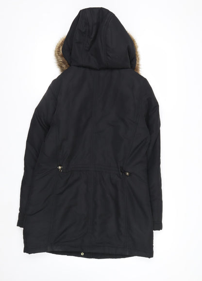 Marks and Spencer Women’s Black Fur Trim Hooded Parka Coat Size 8