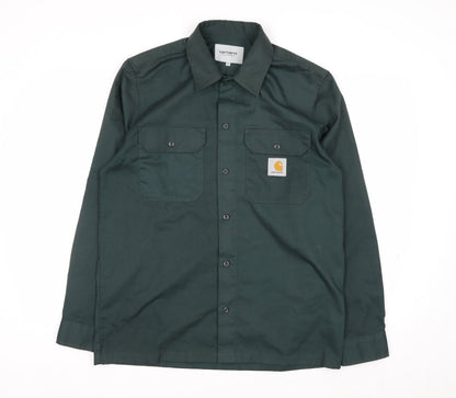 Carhartt Men's Green Twill Long Sleeve Button-Up Work Shirt M