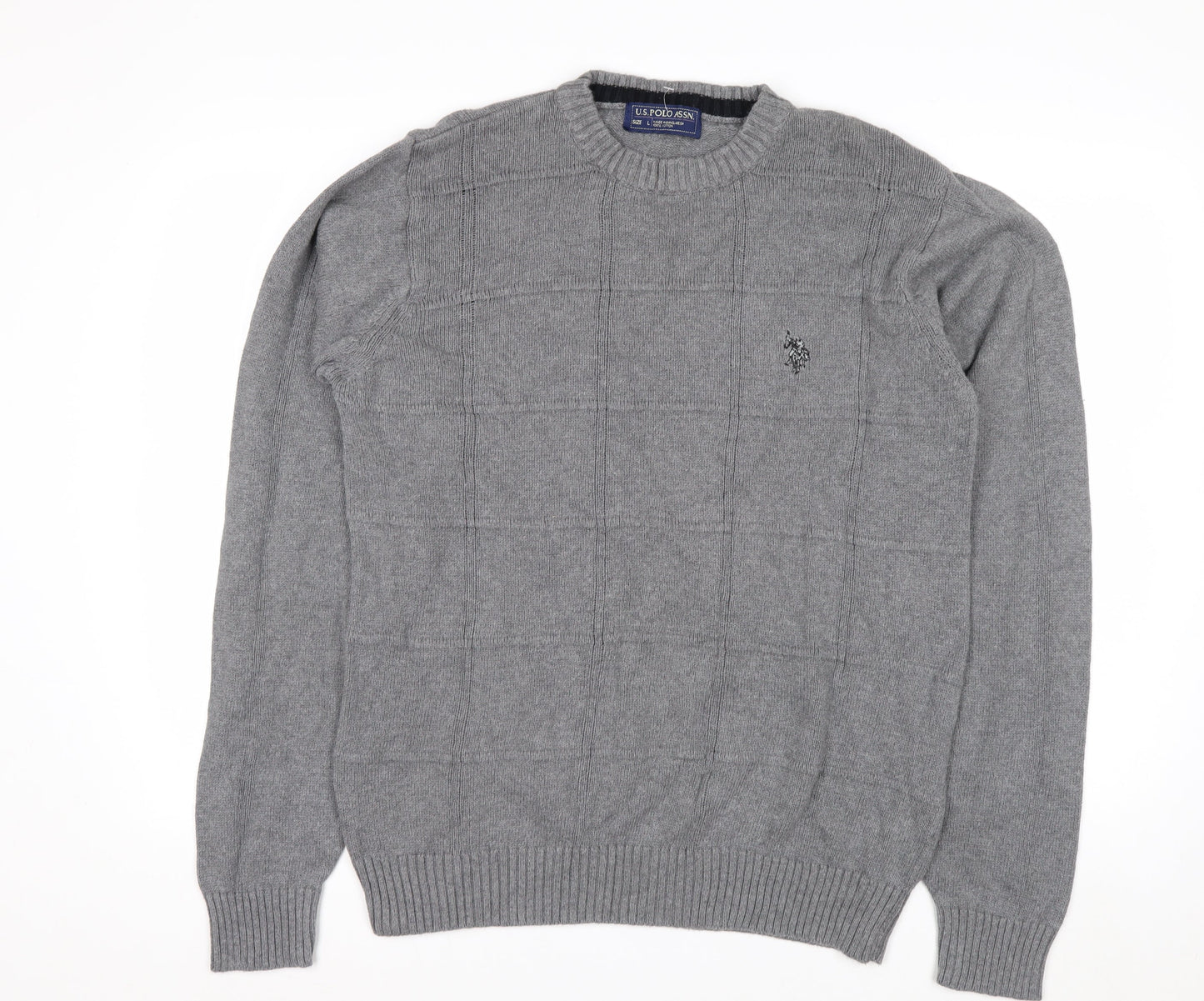 U.S. Polo Assn. Men's Grey Cotton Crew Neck Pullover Jumper L