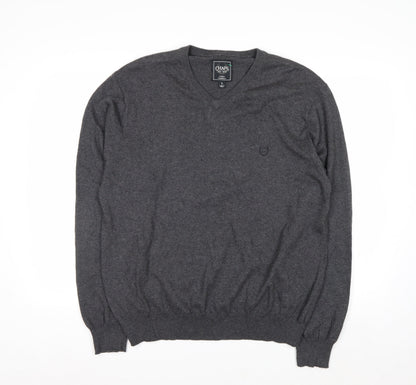 Chaps Men’s Grey Cotton Cashmere V-Neck Pullover Jumper L