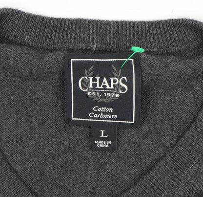 Chaps Men’s Grey Cotton Cashmere V-Neck Pullover Jumper L