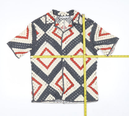 Zara Men's Multicoloured Crochet Cardigan M Retro Geometric