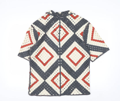 Zara Men's Multicoloured Crochet Cardigan M Retro Geometric