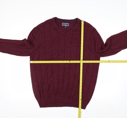 Club Room Men's Red XL V-Neck Cotton Cable Knit Jumper