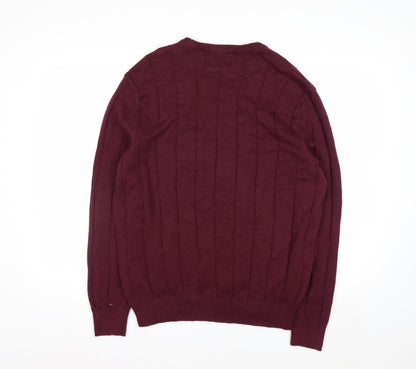 Club Room Men's Red XL V-Neck Cotton Cable Knit Jumper