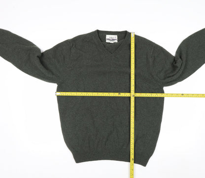 Marks and Spencer Men's Green Wool V-Neck Jumper Size L