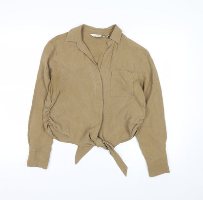 & Other Stories Women Beige Cropped Lyocell Tie Blouse Size 6