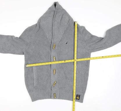 Nautica Men's Grey Cotton Chunky-Knit Shawl Collar Cardigan M
