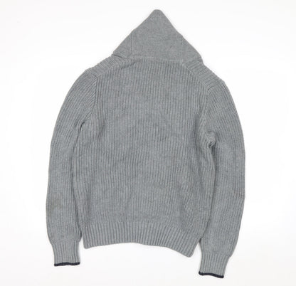 Nautica Men's Grey Cotton Chunky-Knit Shawl Collar Cardigan M