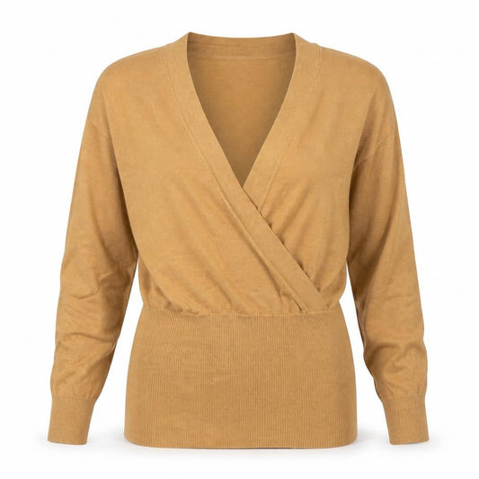Talbots Women Beige Silk Blend Wrap Jumper L V-Neck Long Sleeve