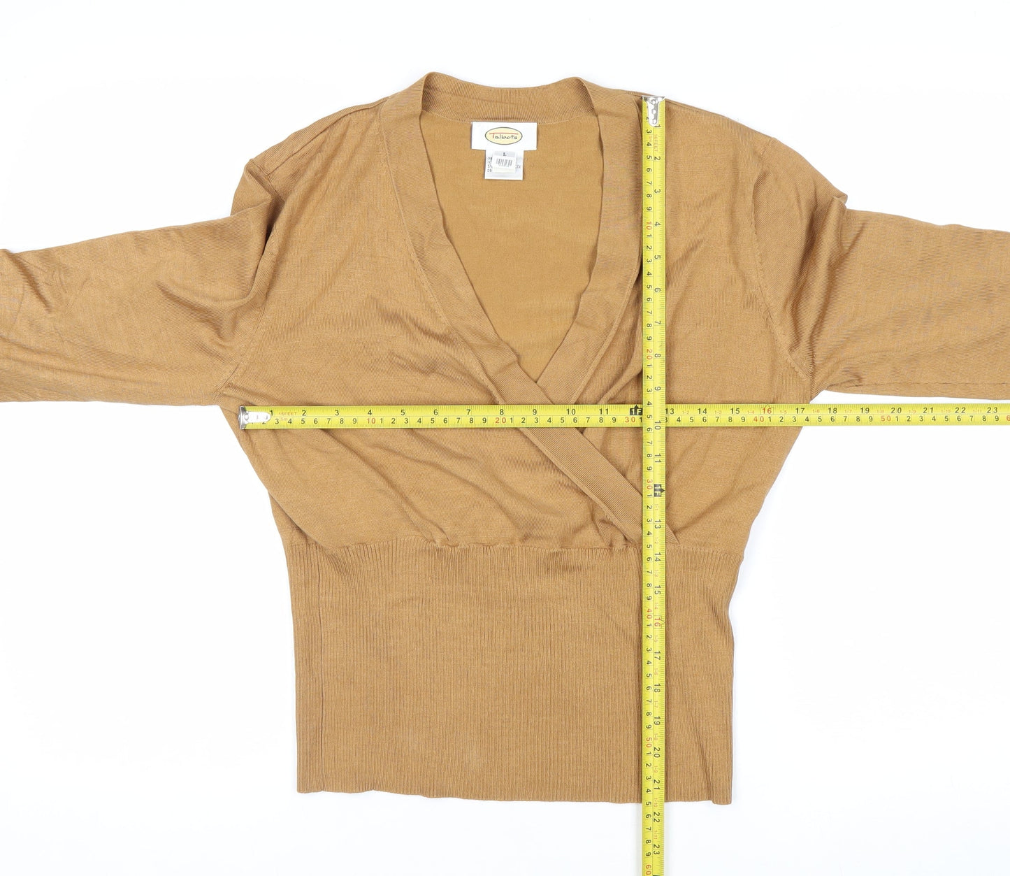 Talbots Women Beige Silk Blend Wrap Jumper L V-Neck Long Sleeve