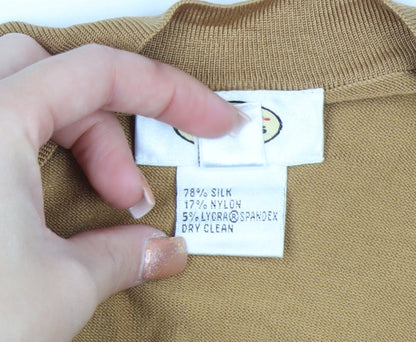 Talbots Women Beige Silk Blend Wrap Jumper L V-Neck Long Sleeve