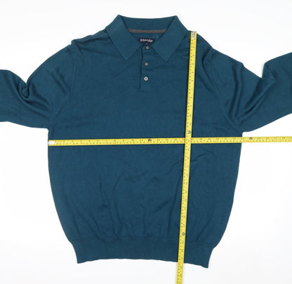 St. John's Bay Men's Blue Collared Cotton Henley Jumper Size L