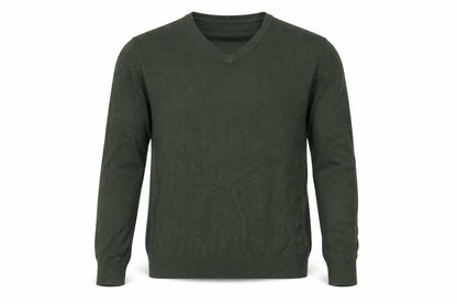 Lands' End Men's Green Cotton V-Neck Jumper Size L