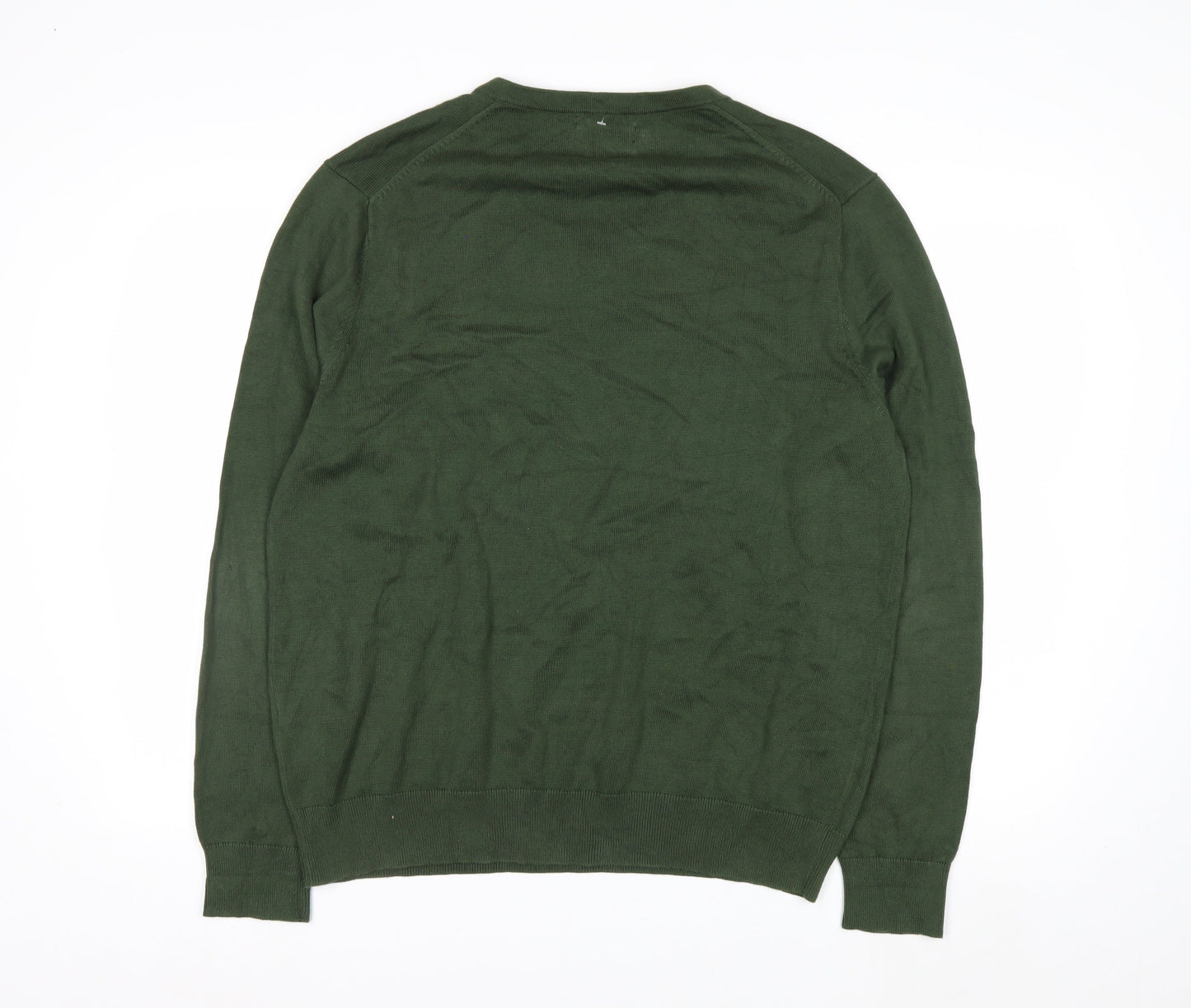 Lands' End Men's Green Cotton V-Neck Jumper Size L