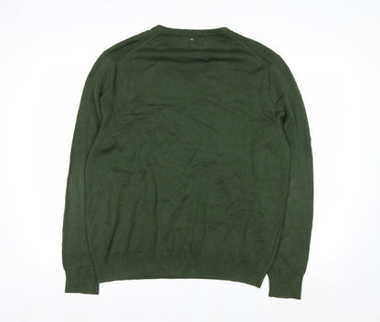 Lands' End Men's Green Cotton V-Neck Jumper Size L