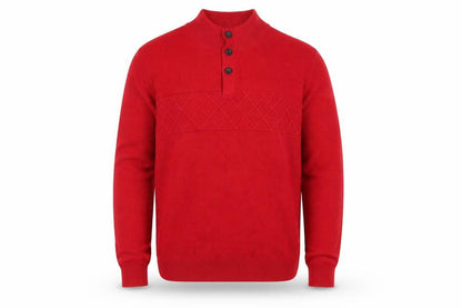 Chaps Men's Red Mock Neck Henley Cotton Jumper Size M