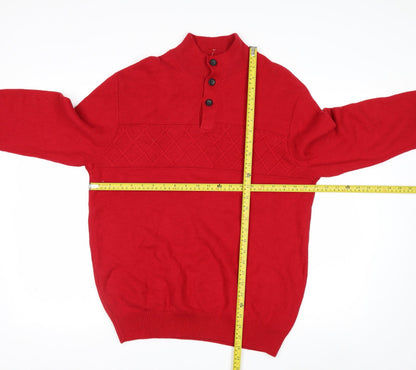 Chaps Men's Red Mock Neck Henley Cotton Jumper Size M