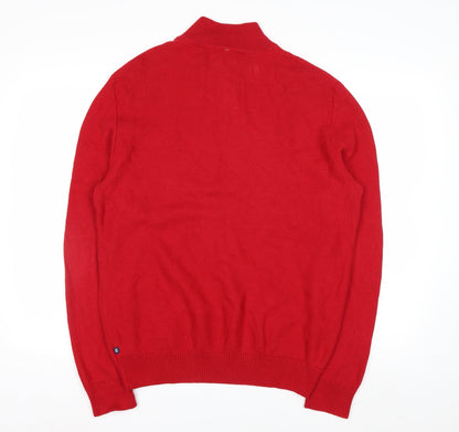 Chaps Men's Red Mock Neck Henley Cotton Jumper Size M