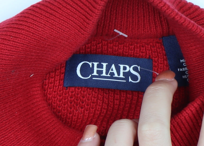 Chaps Men's Red Mock Neck Henley Cotton Jumper Size M