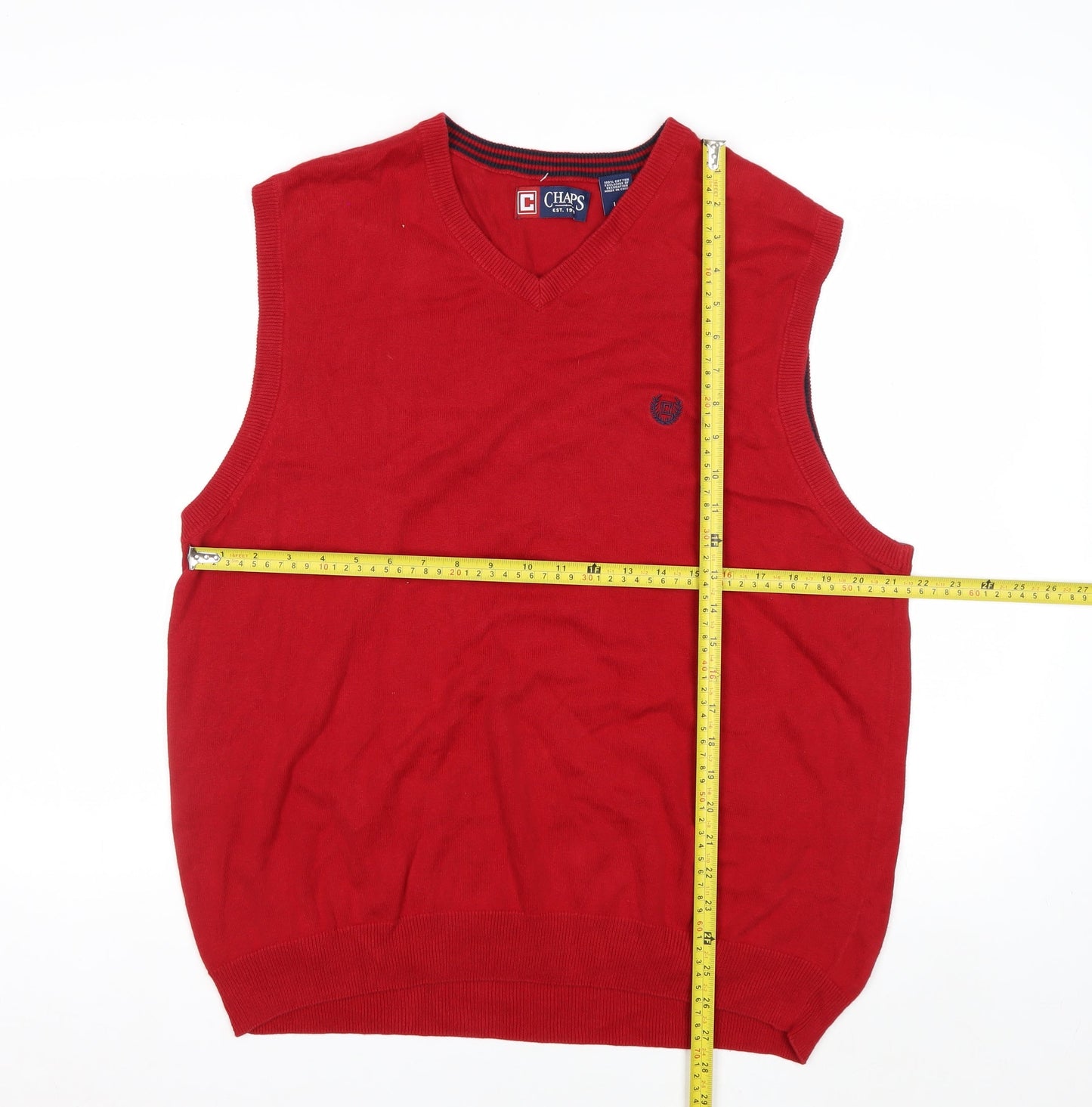 Chaps Men's Red Cotton V-Neck Sleeveless Vest Jumper Size L