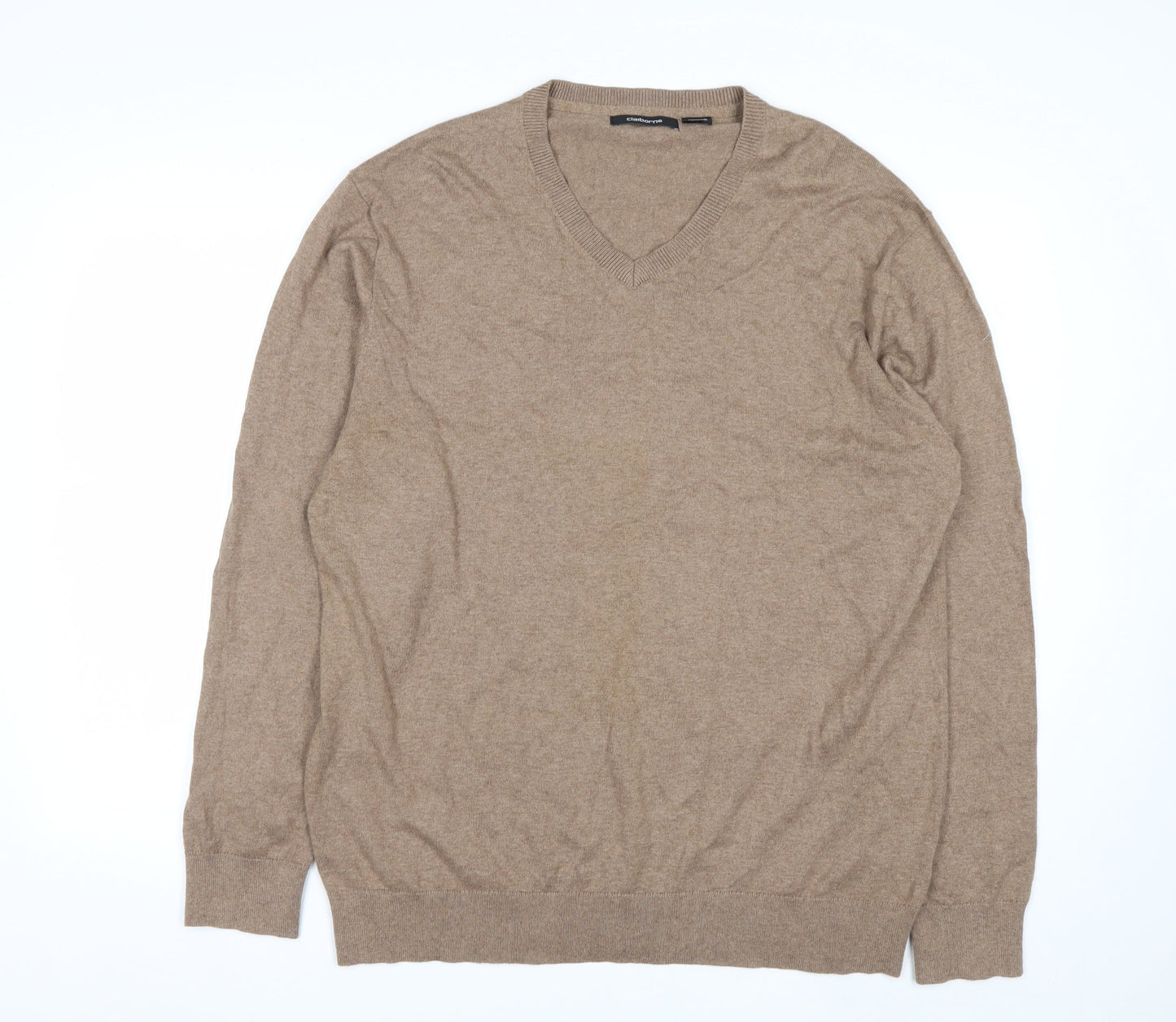 Claiborne Men's Beige V-Neck Cotton Cashmere Jumper XL