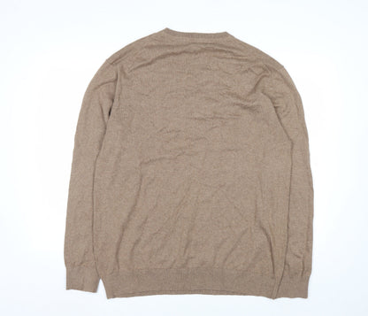 Claiborne Men's Beige V-Neck Cotton Cashmere Jumper XL