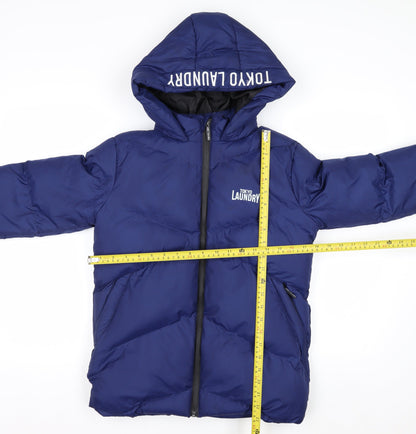 Tokyo Laundry Boys Blue Hooded Puffer Jacket 11-12 Years Winter Zip Coat