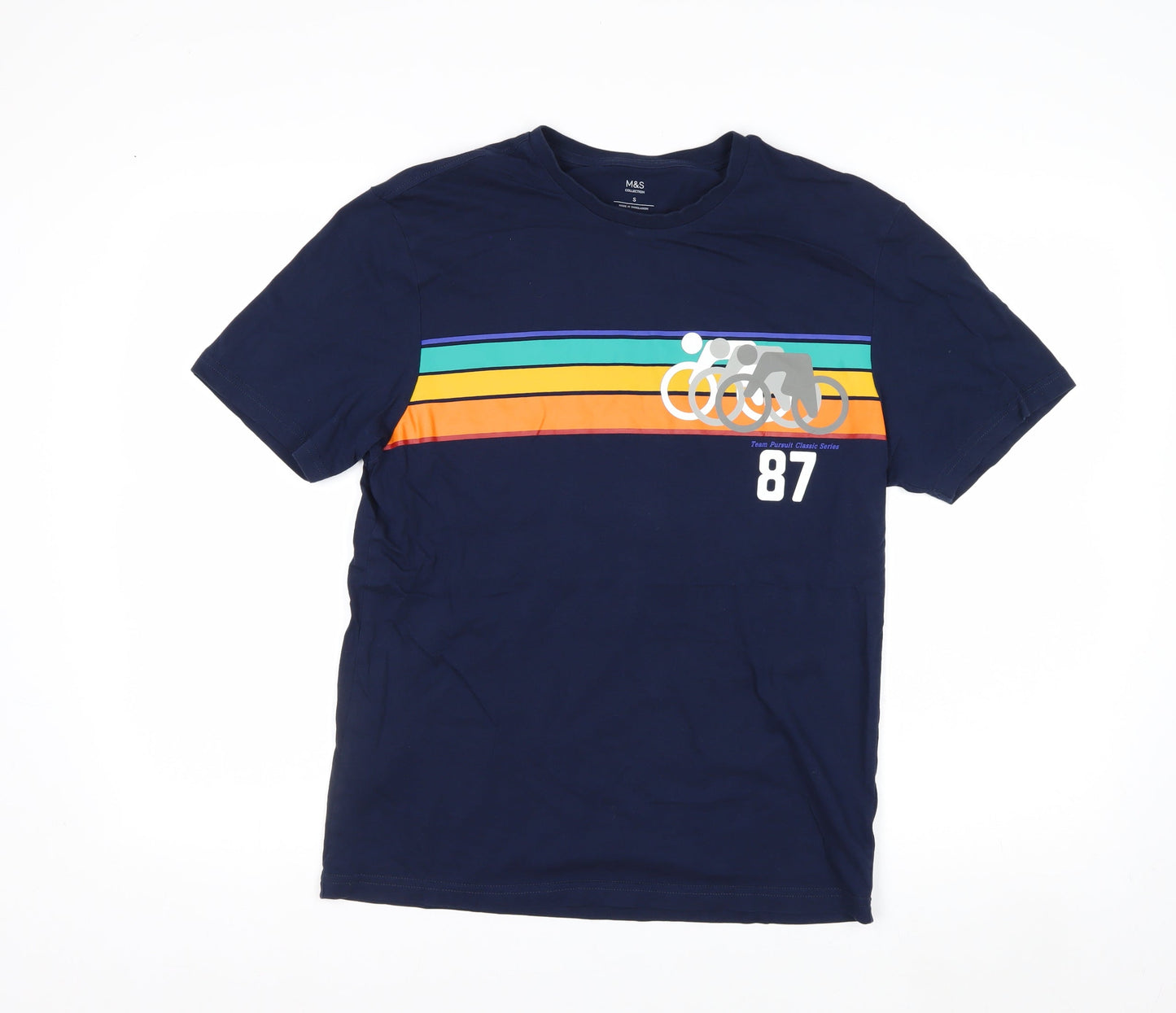 Marks and Spencer Men's Navy Graphic Cycling Print T-Shirt Small