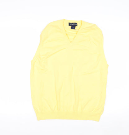 Brooks Brothers Men Yellow Cotton V-Neck Sleeveless Vest M