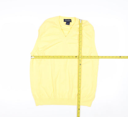 Brooks Brothers Men Yellow Cotton V-Neck Sleeveless Vest M