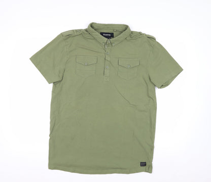 Firetrap Men's Green XL Henley Button-Up Short Sleeve Casual Shirt