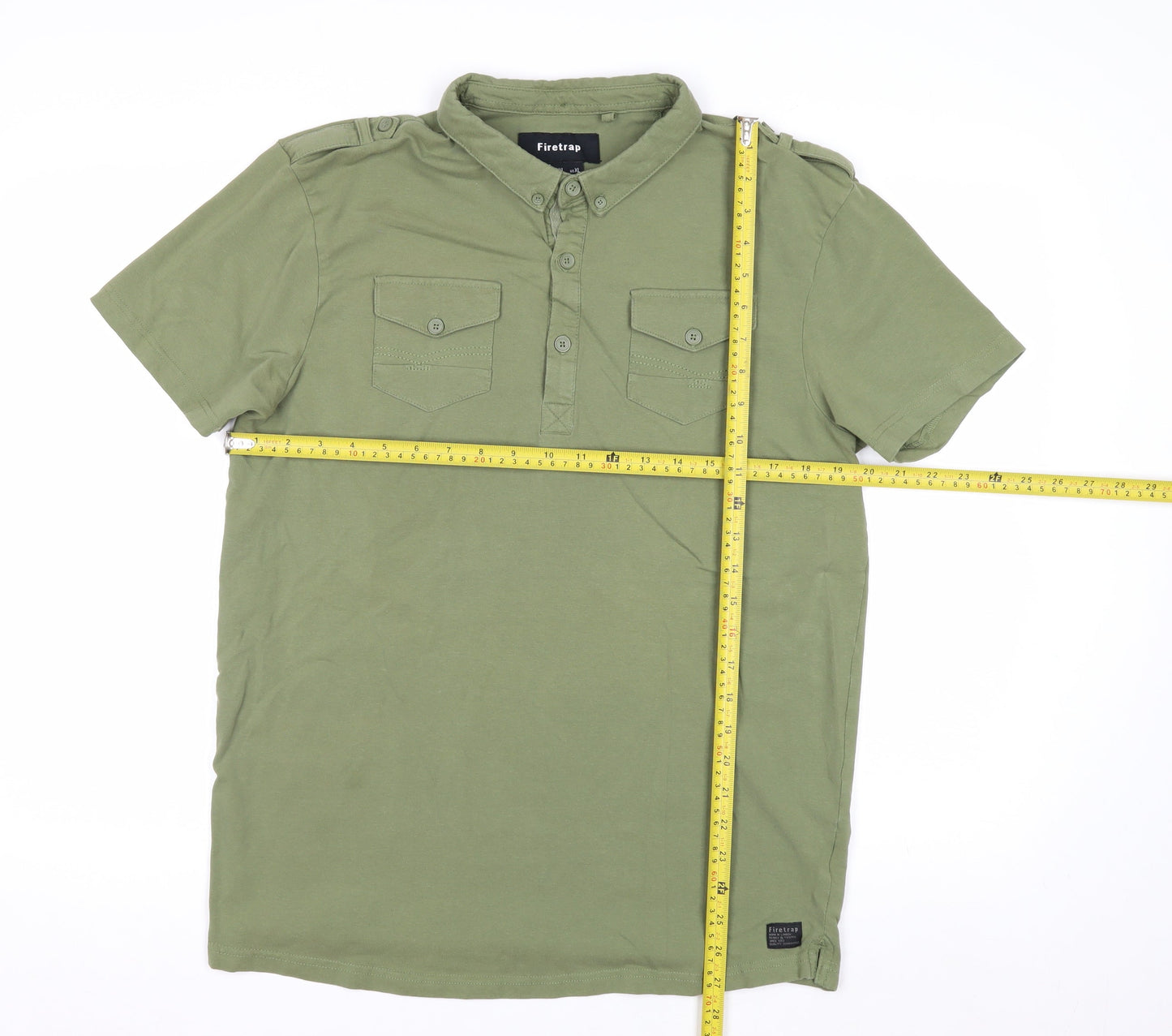 Firetrap Men's Green XL Henley Button-Up Short Sleeve Casual Shirt