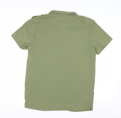Firetrap Men's Green XL Henley Button-Up Short Sleeve Casual Shirt