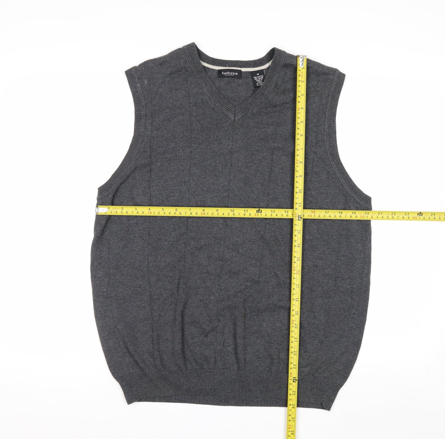Van Heusen Men's Grey Cotton V-Neck Sleeveless Jumper Vest Size M