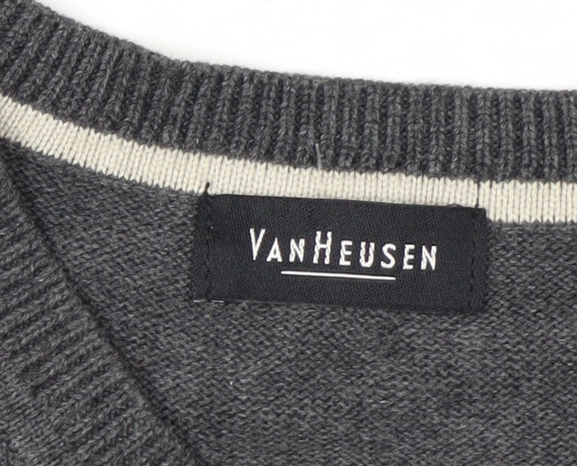 Van Heusen Men's Grey Cotton V-Neck Sleeveless Jumper Vest Size M
